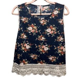 Mauve Clothing Blue Floral Boho Embellished Tank Top Size L